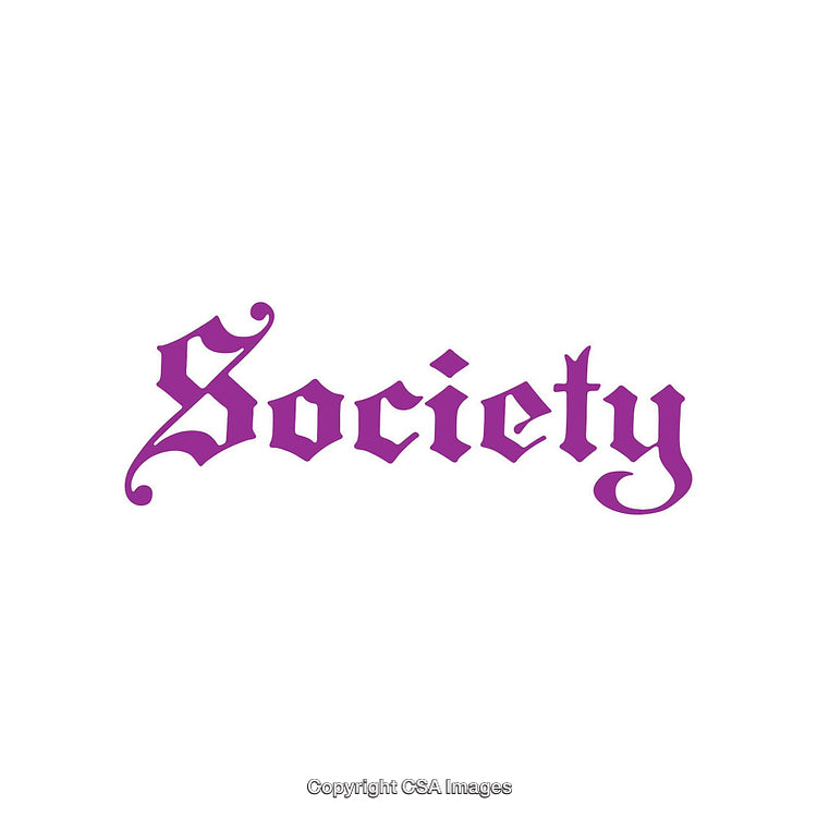 Purple Ornate Typography Design Featuring the Word Society in a Classic Style