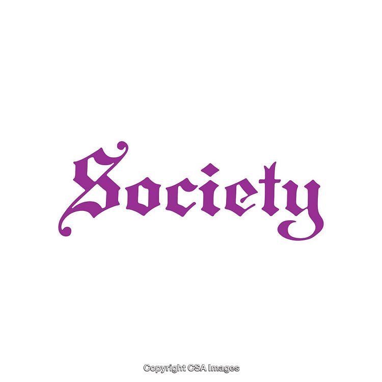 Purple Ornate Typography Design Featuring the Word Society in a Classic Style