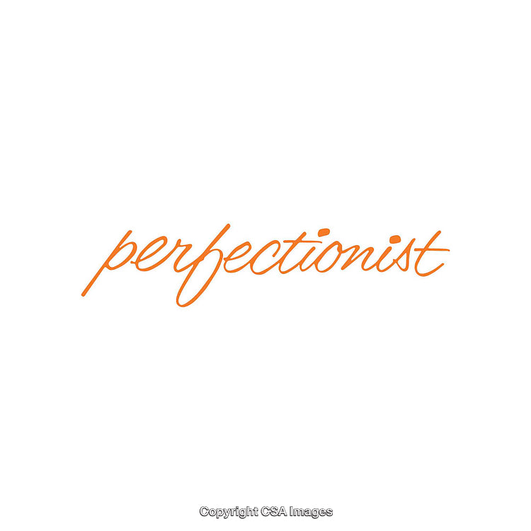 Perfectionist Typography with Orange Script Text on White Background