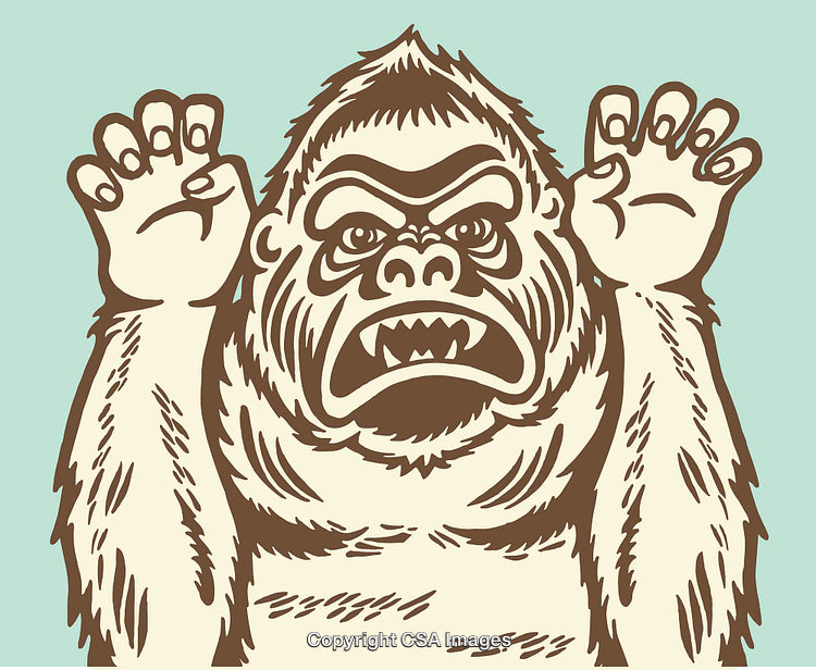 Color Line Art Illustration of an Angry Gorilla With Raised Arms