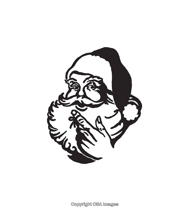 Black And White Illustration of Santa Claus Smiling at Viewers