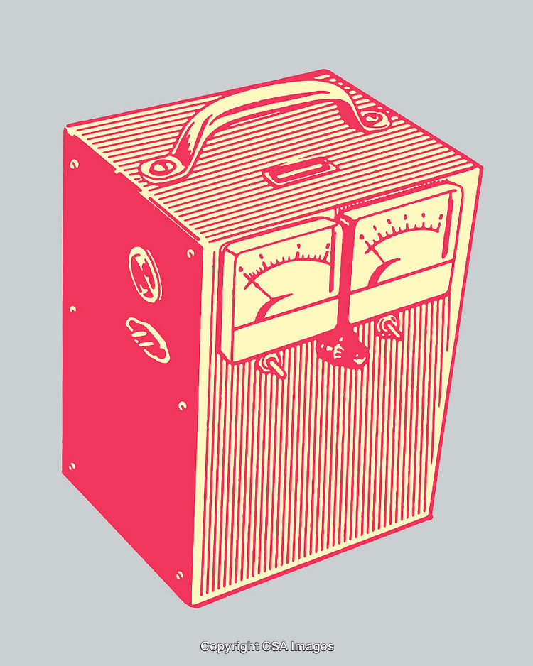 Vintage Analog Device Illustration in Bold Red and Cream Colors