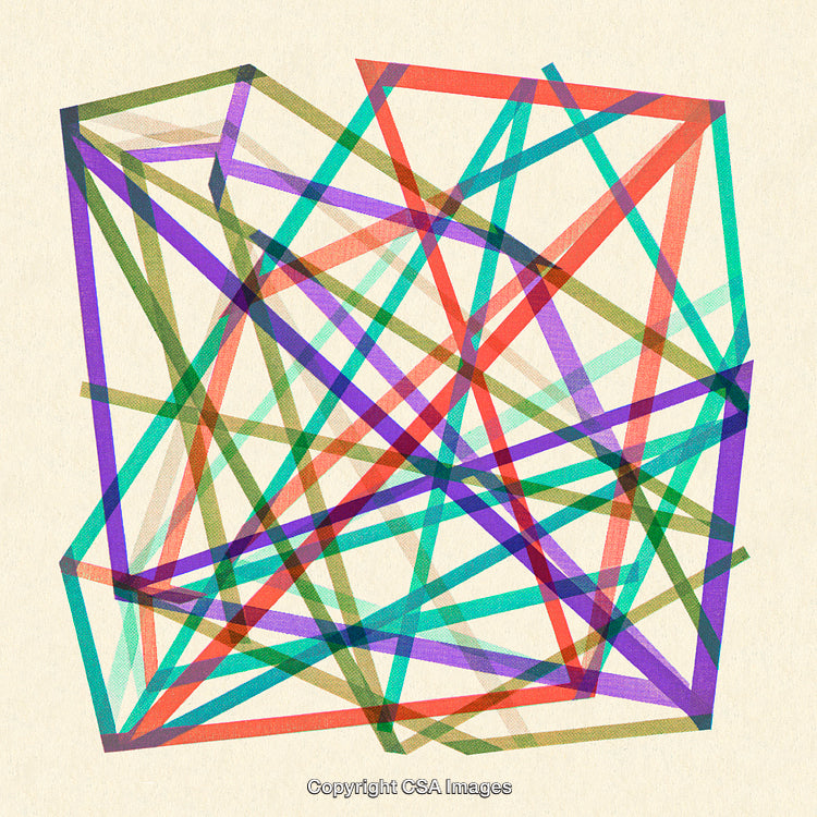 Geometric Abstract Multicolor Overlapping Lines Artwork on Neutral Background