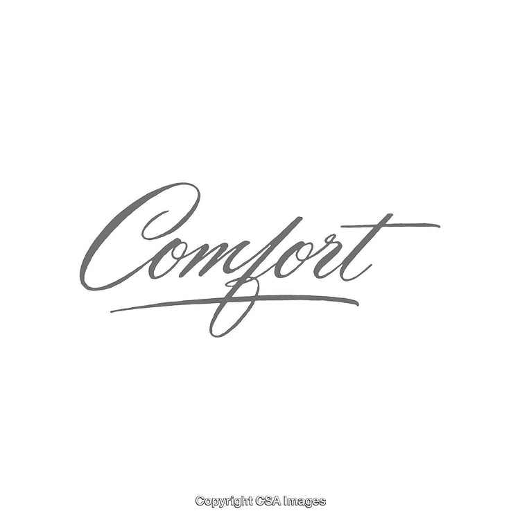 Elegant Handwritten Comfort Text on White Background in Cursive Typeface