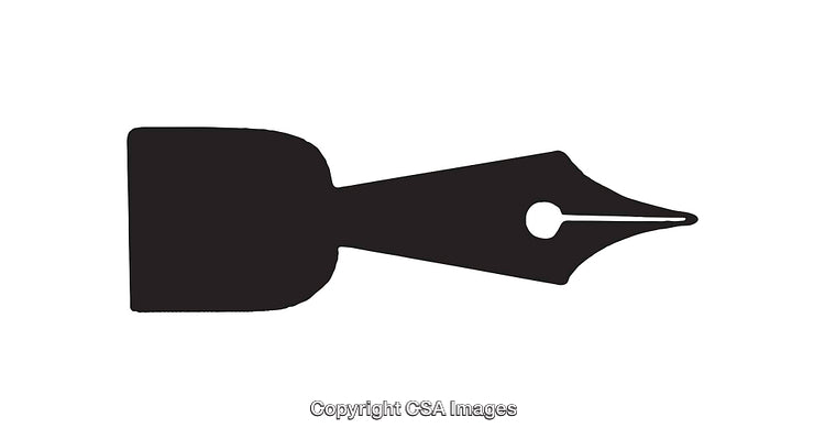 Black and White Icon of a Fountain Pen Nib on White Background