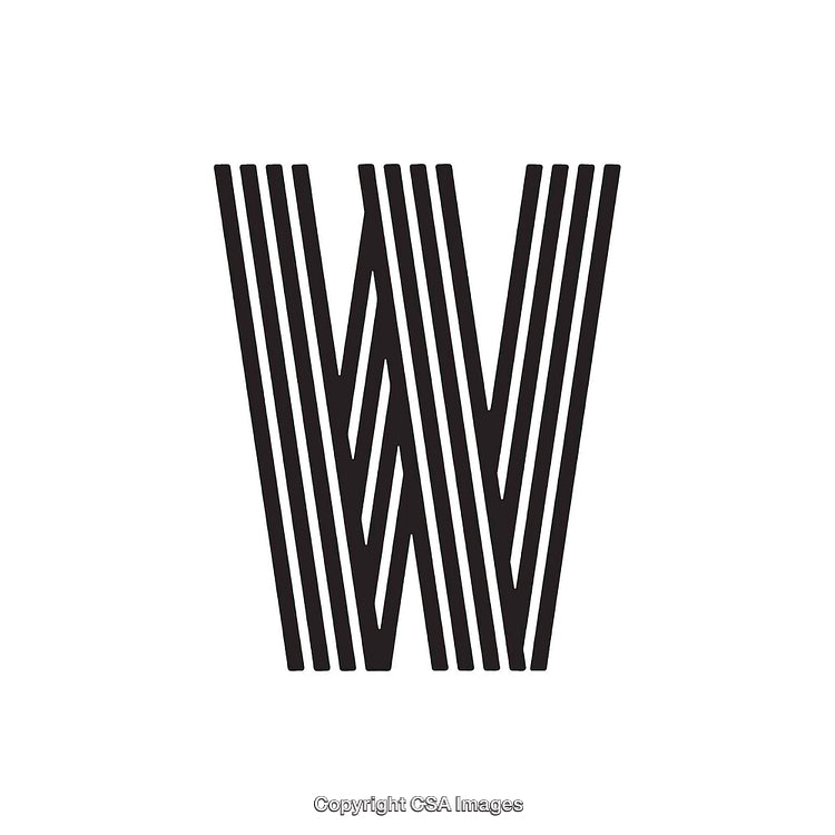 Stylized Black Letter W with Geometric Line Pattern