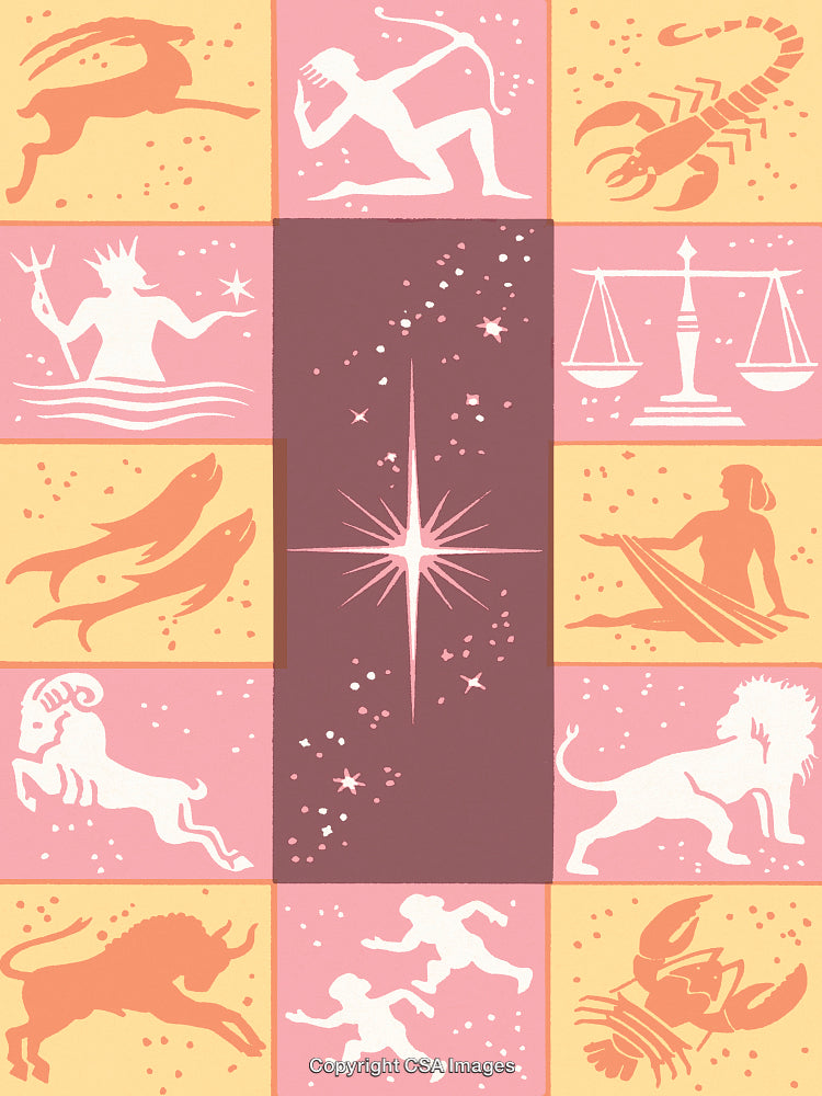 Zodiac Symbols and Starry Background Design in Pastel Colors