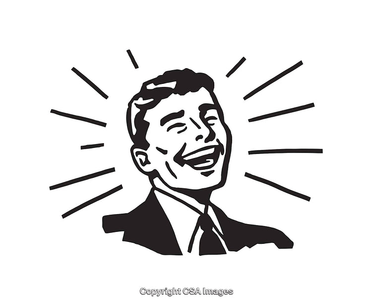 Retro Styled Black and White Illustration of a Laughing Man