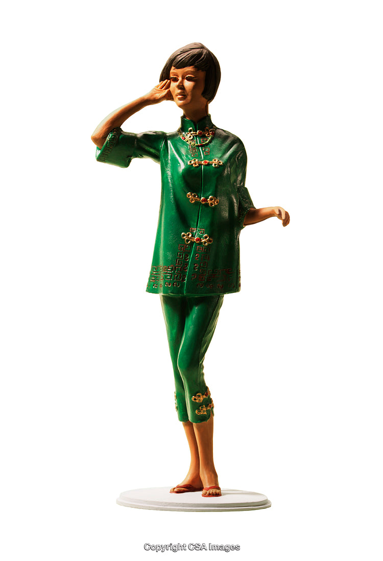 Elegant Green Attired Female Figurine in a Chinese-Inspired Outfit