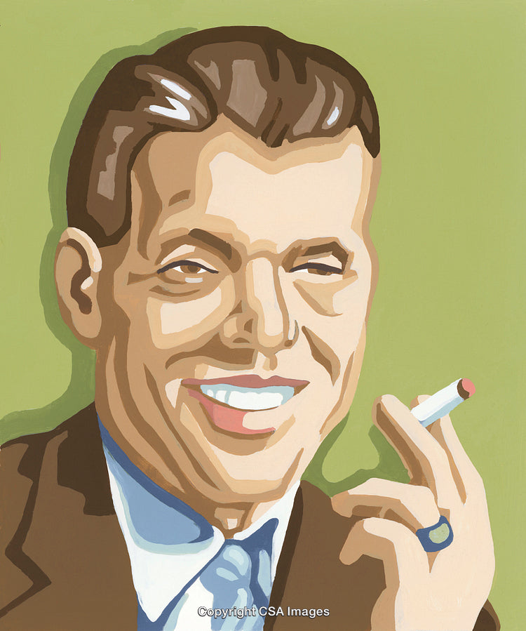 Retro Illustration of a Smiling Gentleman Holding a Cigarette