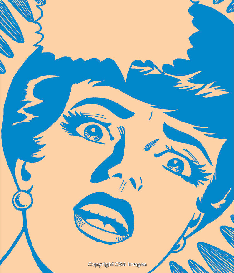Retro Styled Blue Pop Art Illustration of a Surprised Woman