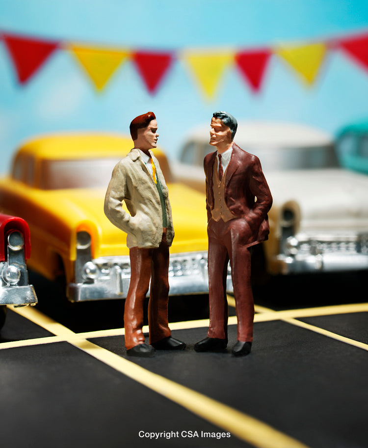 Miniature Figures in a Retro Car Scene With Bright Colors