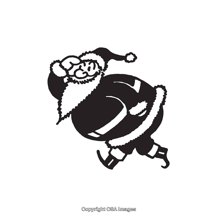 Festive Black and White Line Art of Santa Claus in Motion