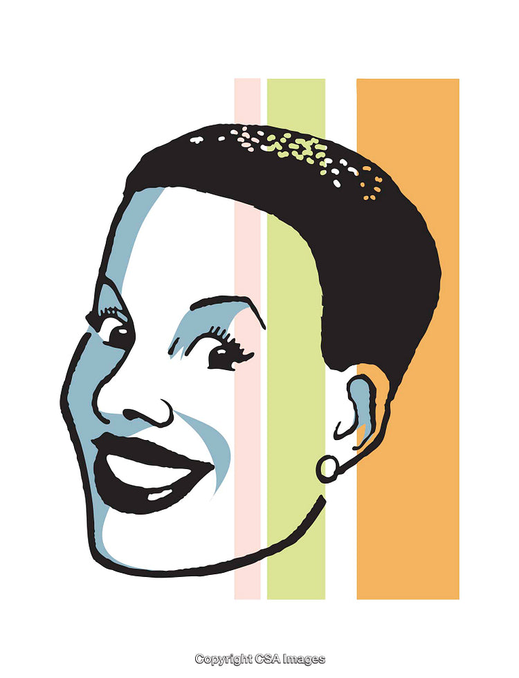 Colorful Pop Art Illustration of Smiling Female Face with Bold Colors
