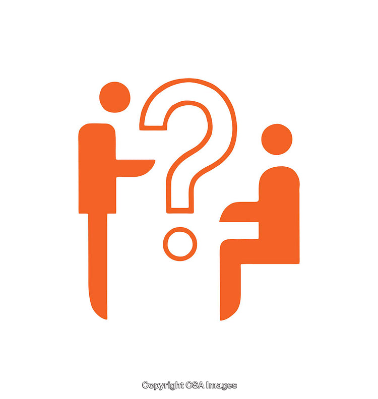 Two Orange Figures with Question Mark Communication Icon