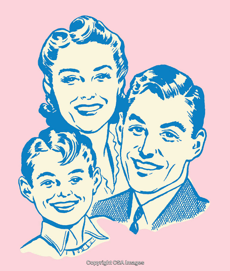 Retro-Style Illustration of a Family Portrait in Bold Colors
