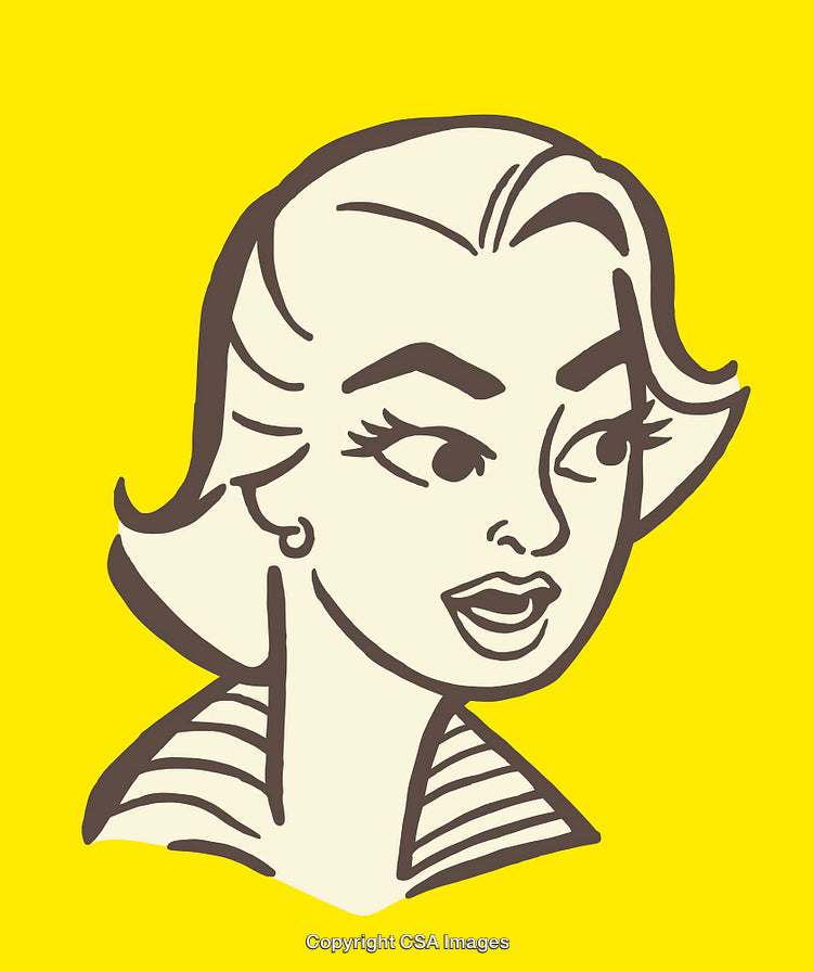 Retro Style Yellow Background Illustration of a Woman in Line Art
