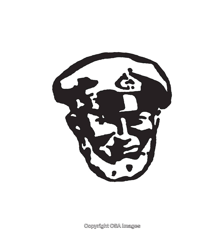 Black and White Line Art Illustration of a Face Wearing a Cap