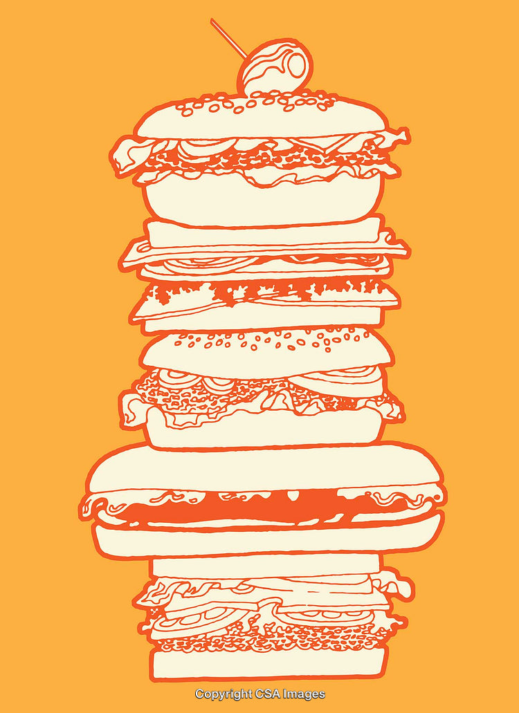 Stack of Illustrated Sandwiches in Minimalistic Color Line Art Style