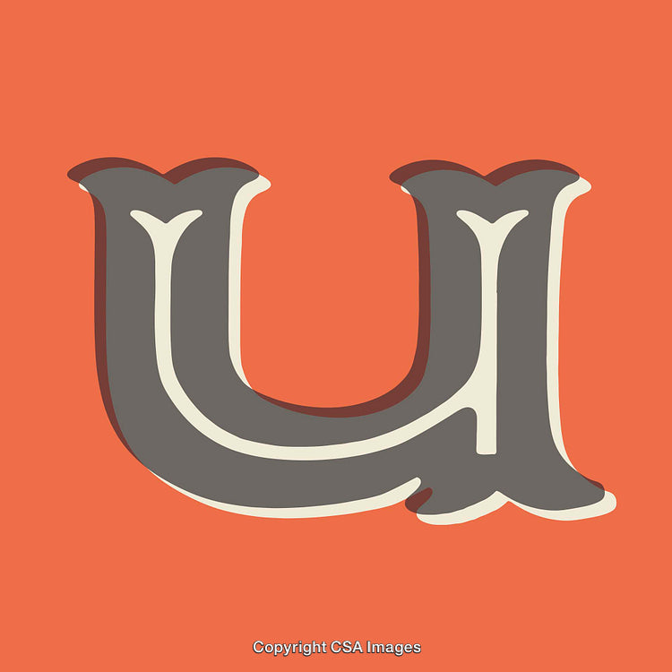 Ornate Letter U Design with Bold Style on Orange Background