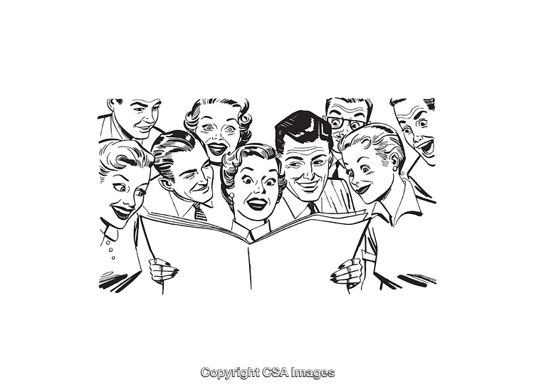 Group of Smiling Individuals Enjoying a Shared Activity in Black and White Art