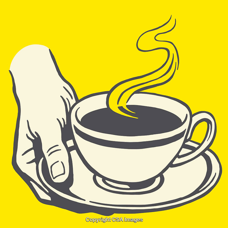 Vibrant Line Art of Hand Holding Coffee Cup with Steam