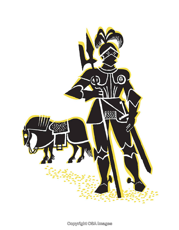 Medieval Knight in Armor with Steed, Illustrated in a Bold Style