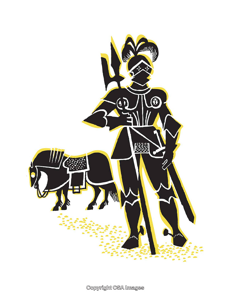 Medieval Knight in Armor with Steed, Illustrated in a Bold Style