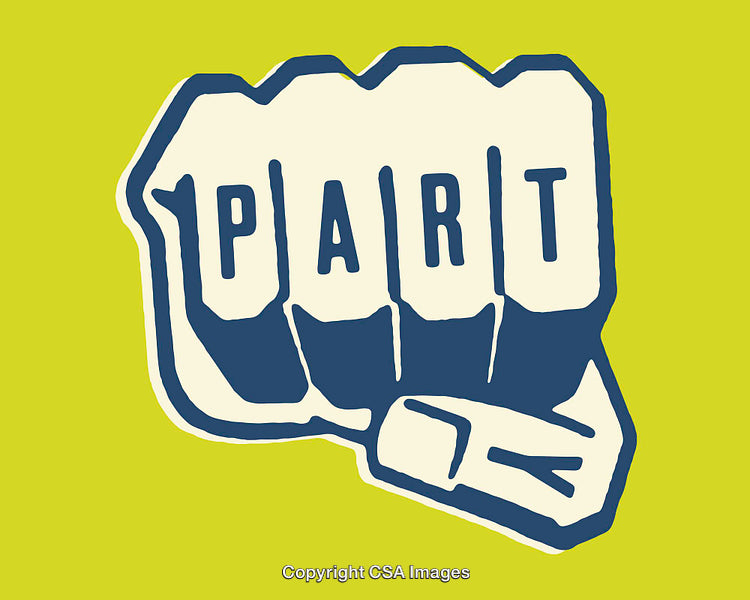 Vibrant Line Art Fist Design With Part Text on Green Background