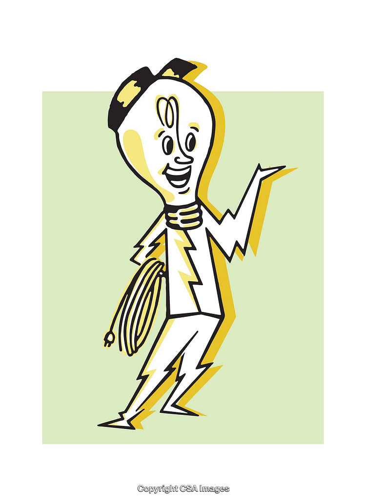Bright Cartoon Light Bulb Character Illustration with Energetic Style and Cheerful Smile