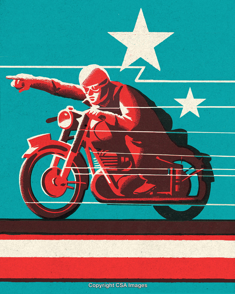 Retro Illustration of a Motorcyclist with a Patriotic Theme