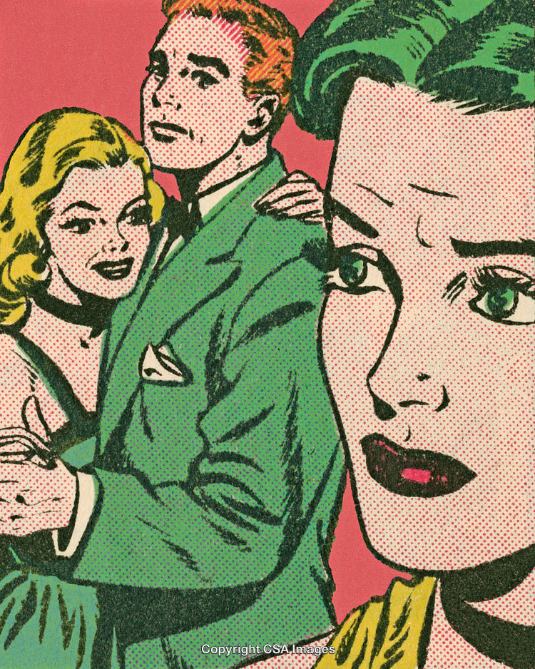 Colorful Comic Style Illustration Depicting Dramatic Relationship Dynamics