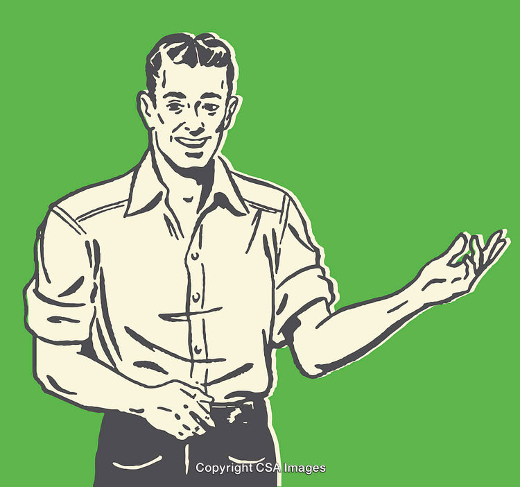 Vintage Illustration of a Friendly Man Gesturing Confidently