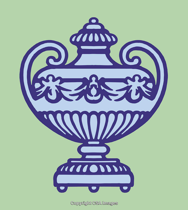 Elegant Classical Vase Illustration with Blue Design on Green Background