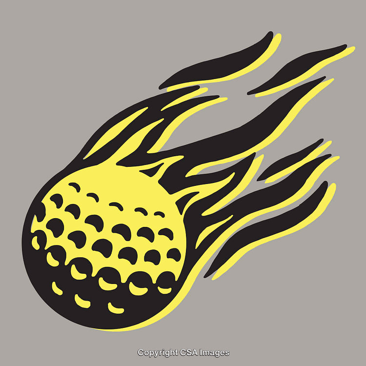 Colorful Line Art of a Fiery Golf Ball in Motion