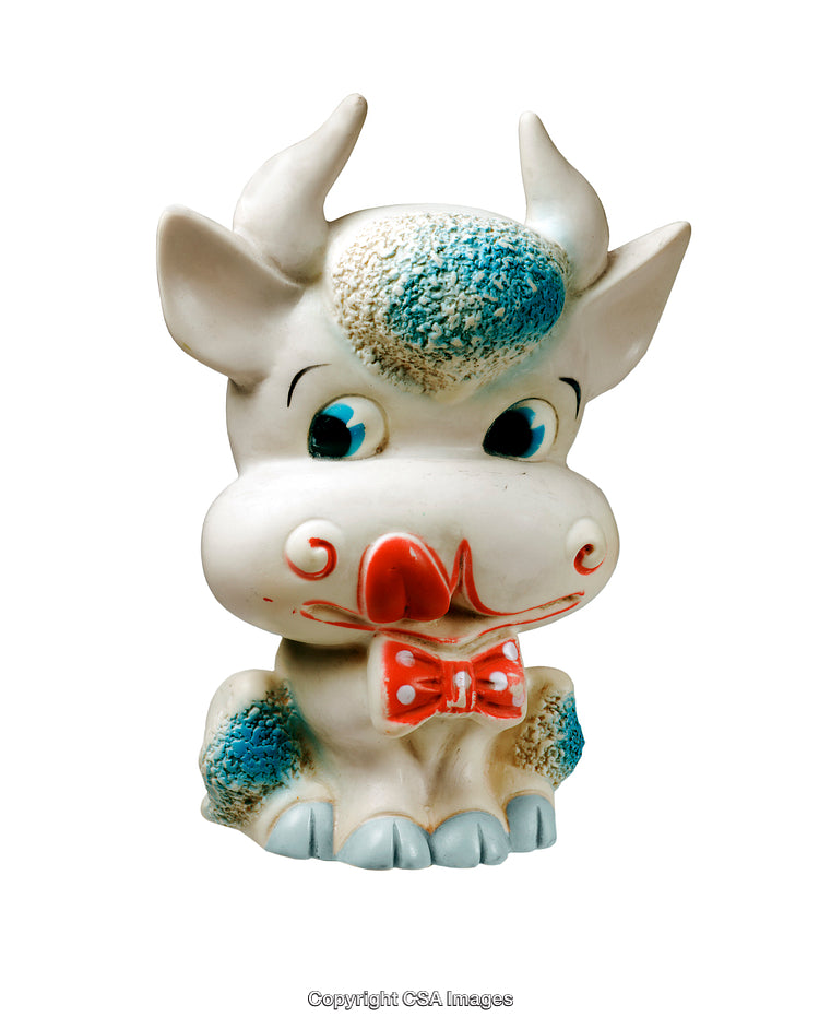 Cute Ceramic Cow Figurine with Bowtie and Decorative Details