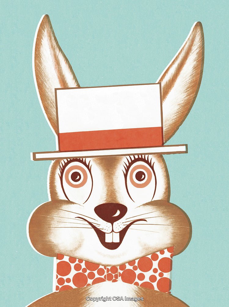 Retro Illustration of a Rabbit Wearing a Hat and Polkadot Bow Tie