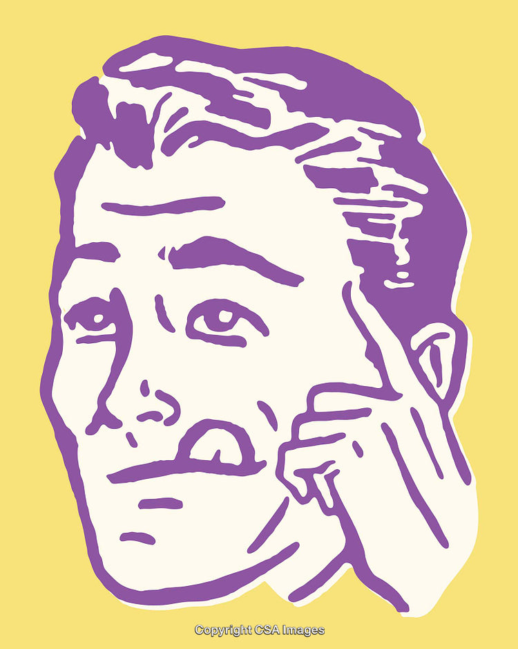Retro Style Color Illustration Featuring Thoughtful Male Expression