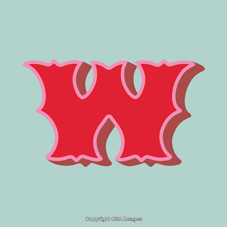 Bold Stylized Red Letter W with Retro Design on Blue Background