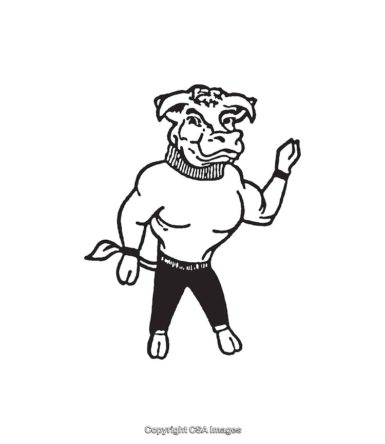 Strong Anthropomorphic Canine Figure in Black and White Line Art Style