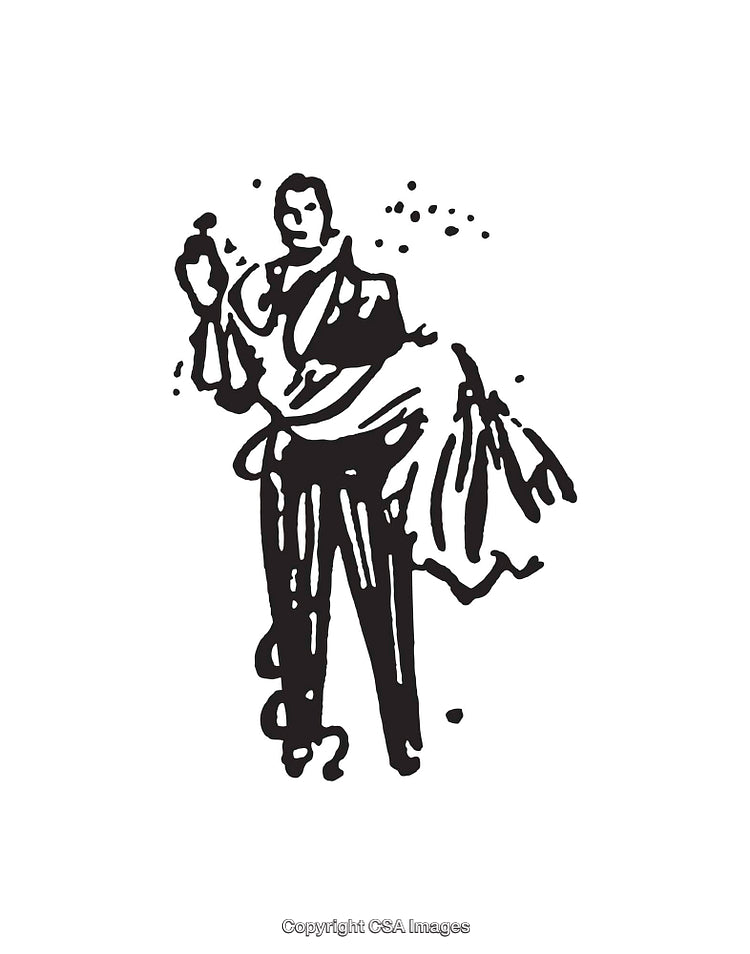 Elegant Black and White Line Art of a Standing Gentleman