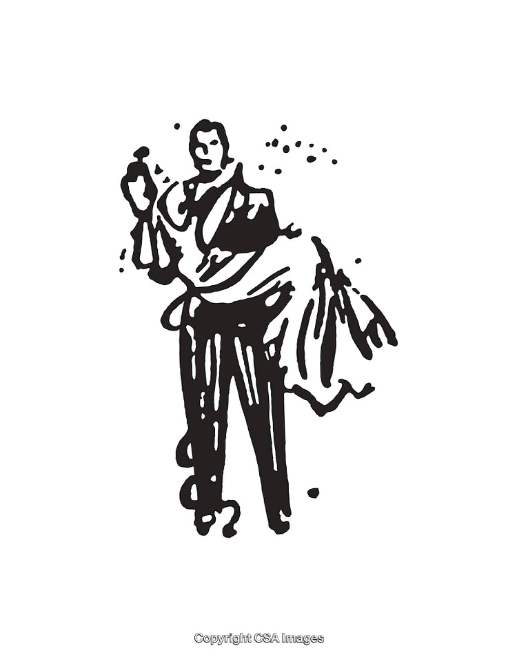 Elegant Black and White Line Art of a Standing Gentleman