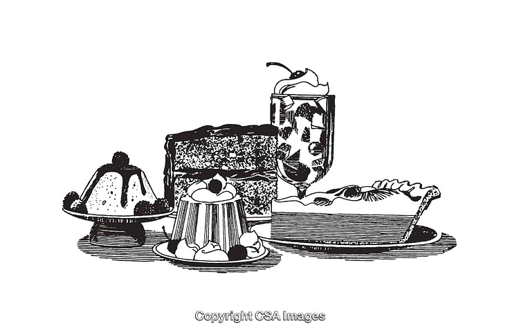 Assorted Desserts in Black and White Line Art Style