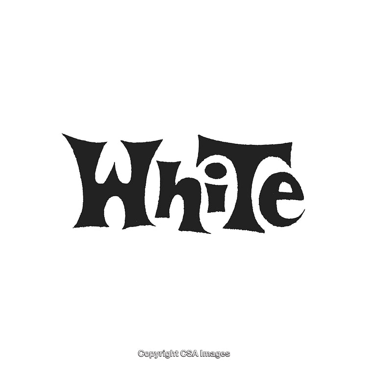 Stylized Black 'White' Text Design in Unique Typography on White Background