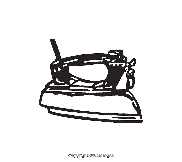 Black and White Line Art of a Vintage Iron with Handle Detail