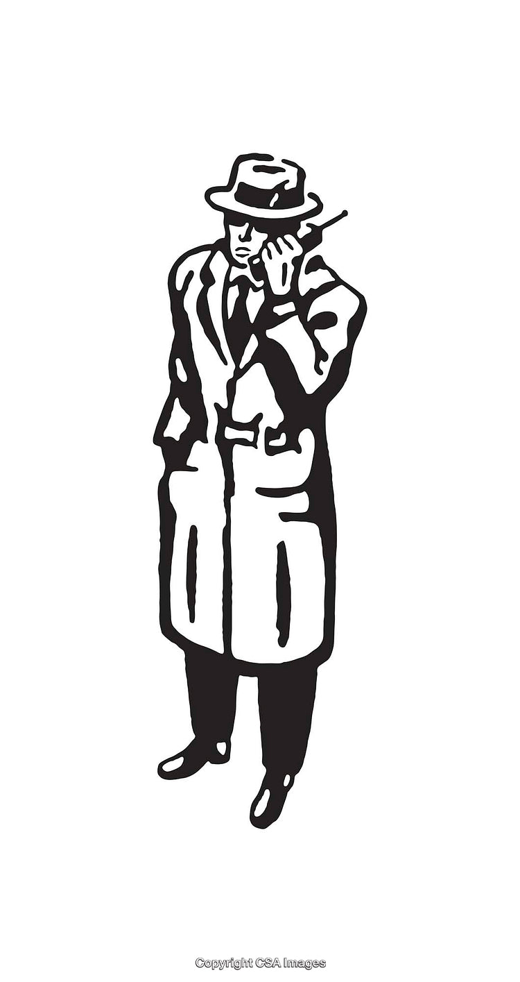 Vintage Spy Line Art Illustration Depicting a Man Using a Communication Device