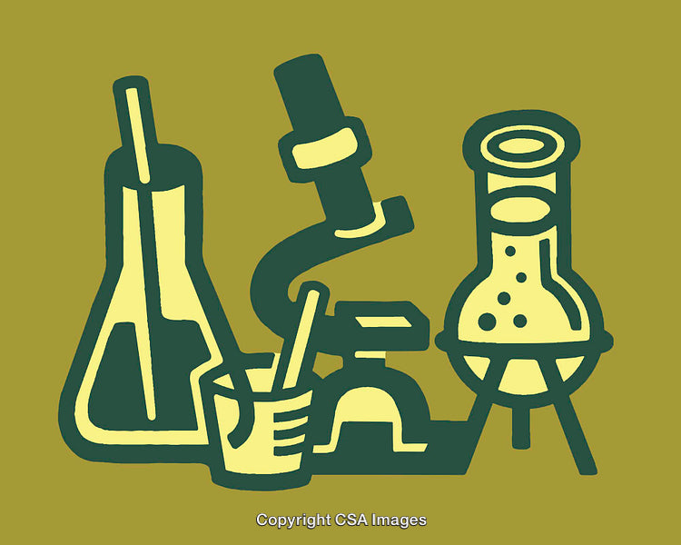 Laboratory Equipment Line Art Illustration with Microscope and Beakers
