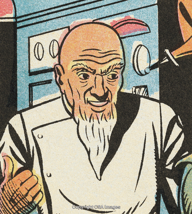 Vintage Styled Illustration of a Sci-Fi Scientist in a Laboratory Setting