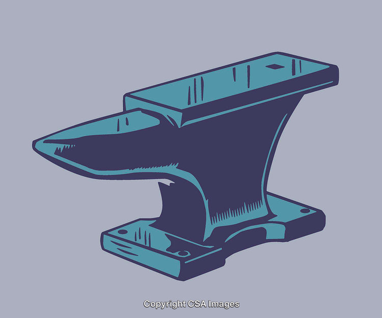 Artistic Illustration of a Solid Anvil in Blue Tones on Light Background