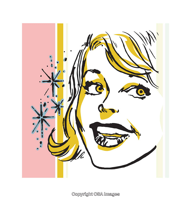 Stylized Pop Art Inspired Illustration of a Smiling Woman With Vintage Appeal